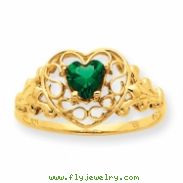 10k Polished Geniune Emerald Birthstone Ring
