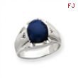10k White Gold Diamond & Blue Lapis Cabochon Ring