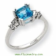 10k White Gold Diamond and Blue Topaz Ring