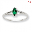 10k White Gold Polished Geniune Emerald Birthstone Ring