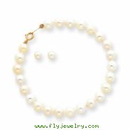 14k Baby Cultured Pearl Set - 5.5" Bracelet & Screwback Earrings""
