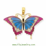 14K Blue Stained Glass Wings Butterfly Pendant