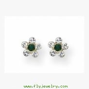 14K Clear & Green Crystal Flower Earrings