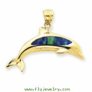 14K Created Opal Dolphin Pendant