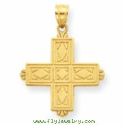 14K Etched Square Cross with Crown Tips Pendant