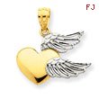 14K Gold  And Rhodium Heart With Wings Pendant