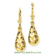 14K Gold  Polished & Diamond-Cut Dangle Leverback Earrings