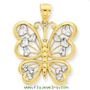 14K Gold & Rhodium Diamond Cut Butterfly Pendant
