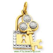 14K Gold  Rhodium Lock & Key Pendant