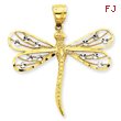 14K Gold & Rodium Diamond Cut Filigree Dragonfly Pendant