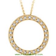 14K Gold .25ct Diamond Circle Necklace Pendant On Cable Chain Necklace