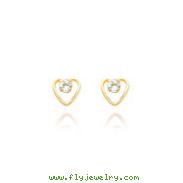 14K Gold 3mm Aquamarine Birthstone Heart Earrings