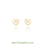 14K Gold 3mm Opal Birthstone Heart Earrings