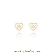 14K Gold 3mm Pearl Birthstone Heart Earrings
