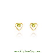 14K Gold 3mm Peridot Birthstone Heart Earrings