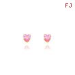 14K Gold 4mm Pink CZ Heart Earrings