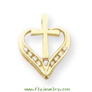 14K Gold AA Diamond Heart & Cross Pendant