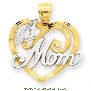 14K Gold And Rhodium #1 Mom Heart Pendant