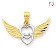 14K Gold And Rhodium Heart With Wings Pendant