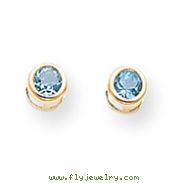 14K Gold Bezel December Blue Topaz Post Earrings