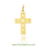 14K Gold Cross With Flower Design Necklace