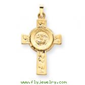 14K Gold Cross With St. Michael Medal Pendant