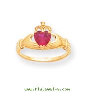 14K Gold CZ July Birthstone Claddagh Heart Ring