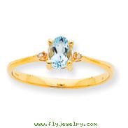 14K Gold Diamond & Aquamarine March Birthstone Ring
