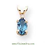 14K Gold Diamond & Blue Topaz Birthstone Pendant