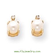 14K Gold Diamond & Cultured Pearl Birthstone Earrings
