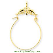 14K Gold Double Dolphins Charm Holder Pendant