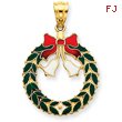 14K Gold Enameled Christmas Wreath Pendant