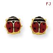 14K Gold Enameled Ladybug Earrings
