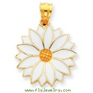 14K Gold Enameled White Daisy Flower Pendant
