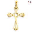14K Gold Fleur De Lis Polished Cross Pendant