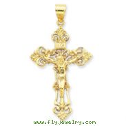 14K Gold INRI Fleur De Lis Crucifix Pendant