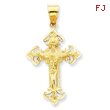 14K Gold INRI Fleur De Lis Crucifix Pendant