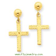 14K Gold Polished & Textured Cross Earrings