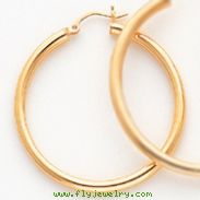 14K Gold Polished 3x40mm Round Hoop Earrings