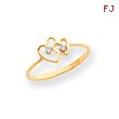 14K Gold Polished AA Diamond Heart Ring