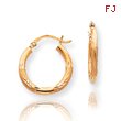 14K Gold Satin & Diamond-Cut 2.5x20mm Round Hoop Earrings