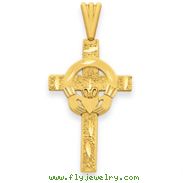 14K Gold Satin & Diamond-Cut Claddagh Cross Pendant