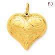 14K Gold Scrolled Puffed Heart Pendant