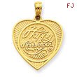 14K Gold Textured Back Talking Happy Anniversary In Heart Pendant