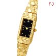 14K Gold Women's Nugget Style Black Rectangle Dial Diamond Water Resistant Watch