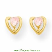 14k Heart w/Pink CZ Post Earrings