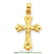 14K Small Floret Tipped Polished Crucifix