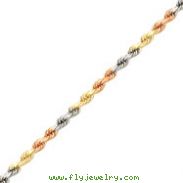 14K Tri-Color Gold 4mm Diamond Cut Rope Chain