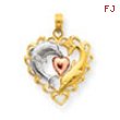 14K Two-tone & Rhodium Dolphins in Heart Pendant