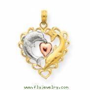 14K Two-tone & Rhodium Dolphins in Heart Pendant